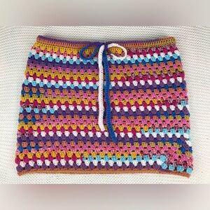 New Crocheted Mini Skirt, Handmade Striped Skirt, Colorful Fall/Winter Skirt